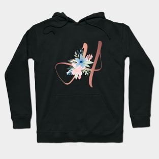 Letter H Rose Gold and Watercolor Blush Pink and Navy Hoodie